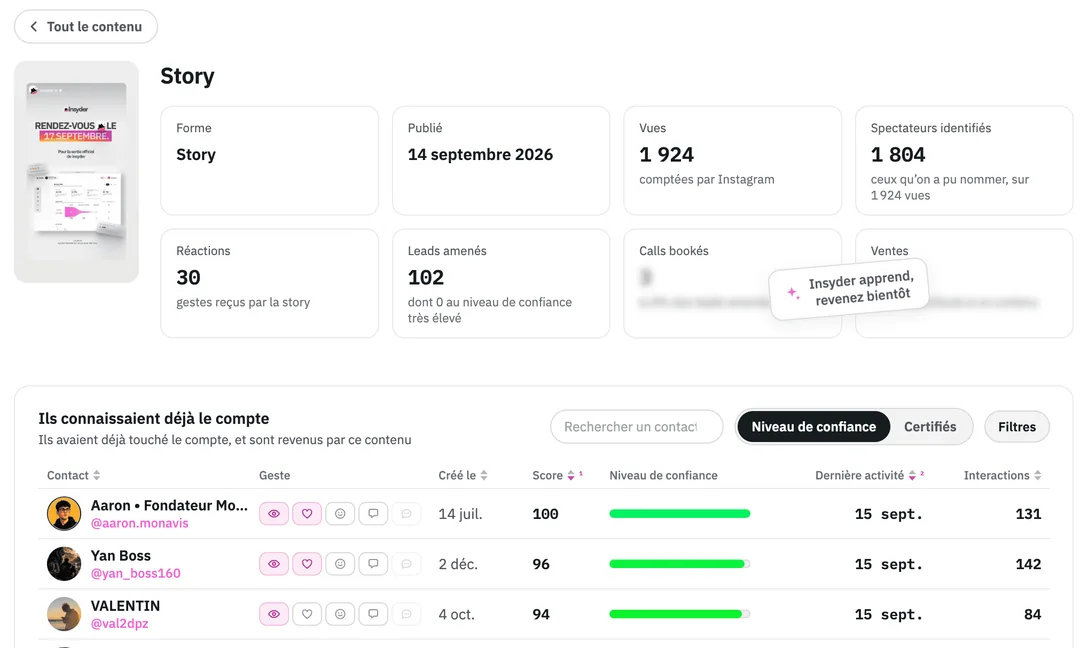 Official Insyder interface showing recorded Instagram stories